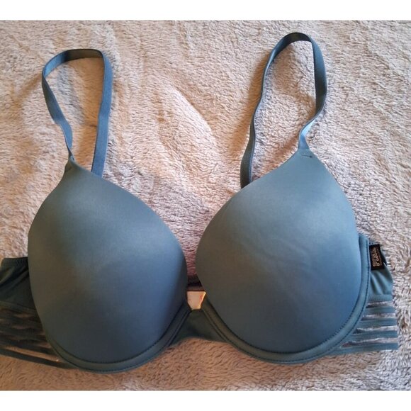 PINK Victorias Secret Blue 34C Wear Everywhere Push Up Bra VS striped in back - Picture 1 of 5